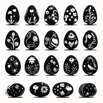 Springtime painted eggs black and white 2D line car