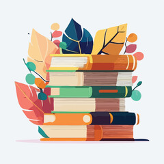 Stack of books and student textbooks flat vector il - obrazy, fototapety, plakaty