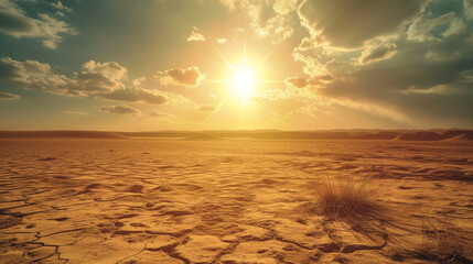 Golden sunset over the vast cracked desert landscape