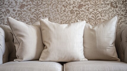 Cozy Beige Pillows Adorn Modern Sofa: Comfortable Home Design
