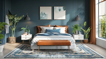 Scandinavian Bedroom Interior: Cozy Design with Accent Wall
