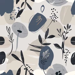 This image showcases a minimalist abstract seamles pattern featuring organic shapes and dots in monochrome shades