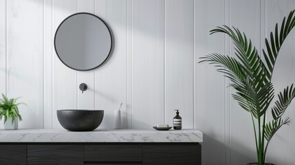 Fototapeta premium Modern Restroom Elevation Mockup: Sleek Sanitary Desig