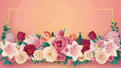 Captivating Floral Border: Stunning Vector Illustration on Peach Pastel Background