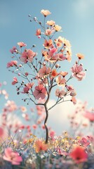 Design a spring flowerbed in 3D Blender minimal yet colorful