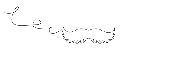 One Line Mustache Icon, Monoline Mustaches Symbol, Continuous Whiskers Silhouette, Mustache Endless Shape, Men Fashion Vector Illustration - obrazy, fototapety, plakaty