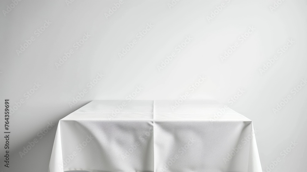 Poster white tablecloth on empty table with copy space