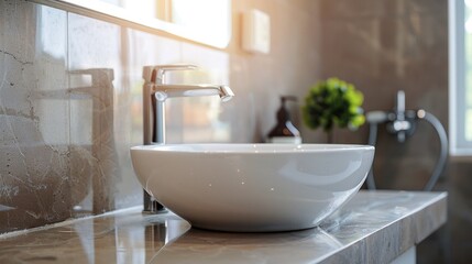Beautiful Marble Countertop Restroom Basin: Elegant Home Interior