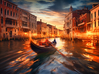 Digital art painting, Venice Italy night cityscape, artistic wall art, background, wallpaper