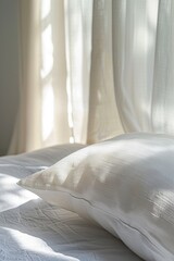 Clean and Hygienic White Pillow: Bedroom Interior Close-up"