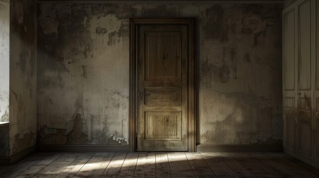 Mysterious old room with wooden door