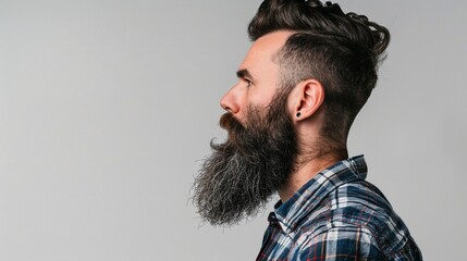 Hipster Beard Profile Portrait: Stylish Male with Trendy Hairstyle