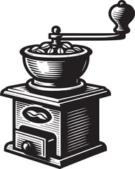 Vintage Vector Coffee grinder icon, authentic Retro logo Mill Classic beans crushing Equipment symbol,