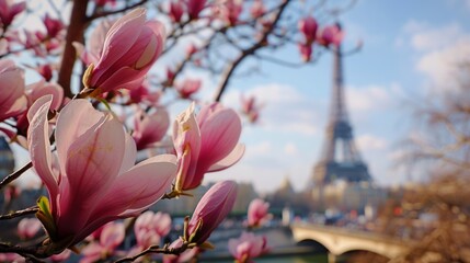 Paris in bloom: magnolia and eiffel tower