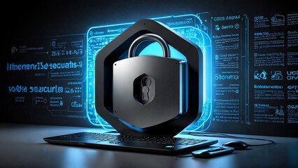 internet security and data protection, cyber security, technology background with a padlock, 8k