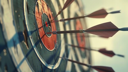 a target with multiple arrows hitting the bullseye, symbolizing the idea of precise targeting and effective marketing strategies to gain a competitive edge in the market - Powered by Adobe