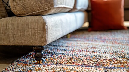Close-Up Sofa Leg Detail with Carpet Rug