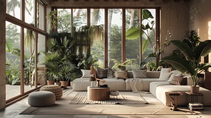 Fototapeta premium Beautiful Living Room Interior Design with Cozy Comfort Sofa