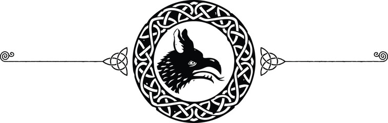 Elegant Celtic Symbols Header - Spiral, Triquetra, Knot Ring, Wyvern Head - obrazy, fototapety, plakaty