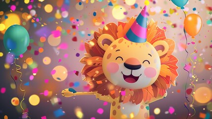 Happy Lion Celebrating at a Party