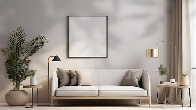 3D rendering. Mockup poster frame with minimalist modern interior background.