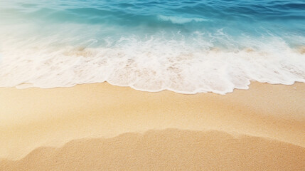 Fototapeta na wymiar empty sand beach and seashore waves background with copy space