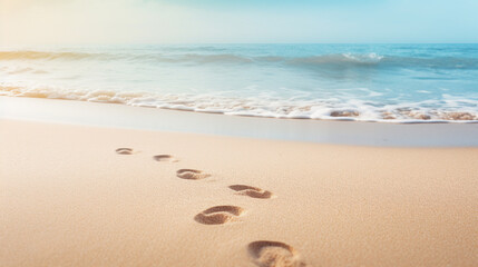 empty sand beach and seashore waves background with copy space