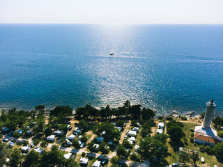 Lighthouse in Savudrija and Camping by the Sea, Aerial View, Croatia - 764365490