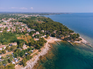 Beach, Sea Bay, Lagoon and Houses. Aerial View of Savudrija, Croatia. - 764365491