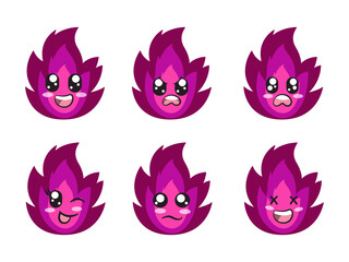 purple color fire character expression smile laughing happy sad blink eye and cheerful gesture