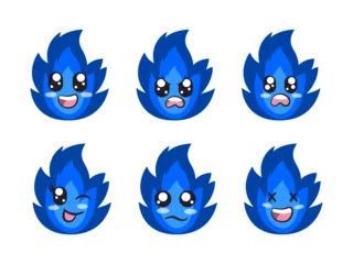 Fotobehang blue color fire character expression smile laughing happy sad blink eye and cheerful gesture © SriWidiawati