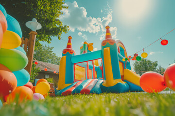 Inflatable bouncy castle outdoor children's play structure in the summer