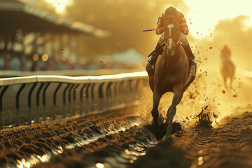 Race horse crosses the finish line - obrazy, fototapety, plakaty