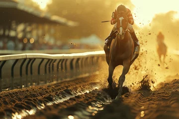 Stof per meter Race horse crosses the finish line © Aevan