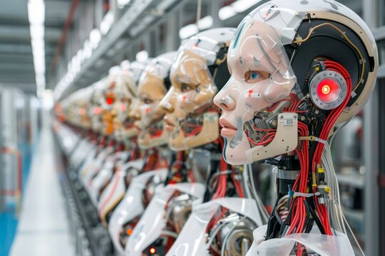 Advanced Production Line of Humanoid Robots with Exposed Electronics and Artificial Intelligence