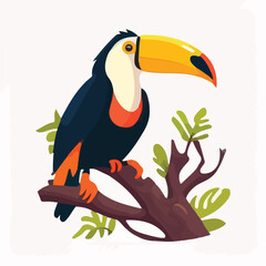 Tropical toucan bird on the branch cartoon exotic w