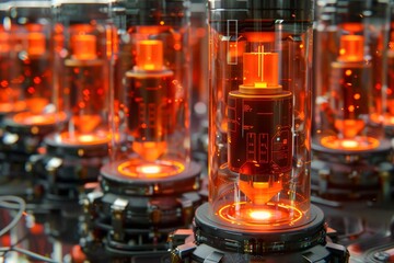 Fototapeta na wymiar Glowing Vacuum Tubes on Electronic Circuit Boards Technology, Electronics, Engineering Concept Background