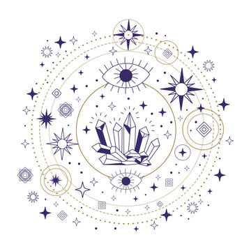 Celestial elements linear hand drawing vector illustration