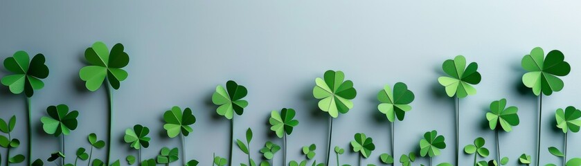 Minimalist paper cut four-leaf clovers, luck symbols, varying greens