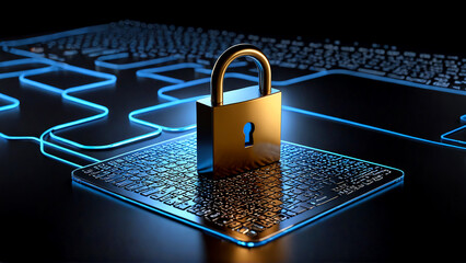 internet security and data protection, cyber security, technology background with a padlock, 8k