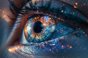 eye iris with digital reflections and futuristic elements, technology in vision, futuristic artwork