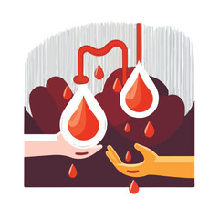 Two hands donating blood concept vector illustratio