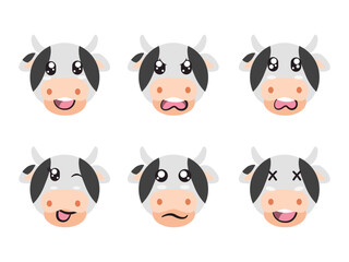 black white color head cow face character expression smile laughing happy sad blink eye and cheerful gesture