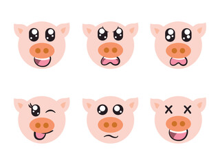 pink color head piggy face character expression smile laughing happy sad blink eye and cheerful gesture