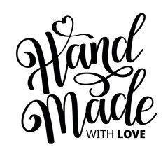 Hand made with love black lettering design. Hand made brush calligraphy banner.