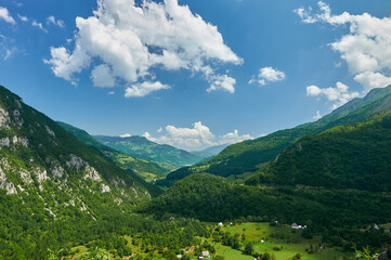 Montenegro. Tara river canyon. Beautiful panorama mountains of Montenegro. Mountains and forests on...