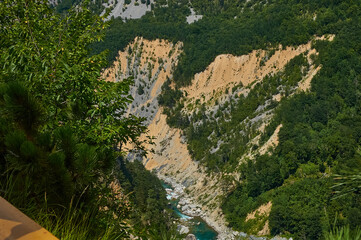 Tara river canyon. Mountains and forests on the slopes of the mountains. Montenegro. 