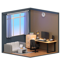 3D rendering work from home room design. Object on a transparent background
