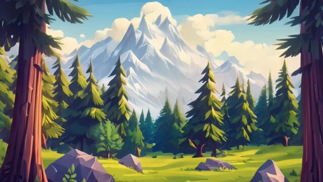 Cartoon natural landscape with mountains