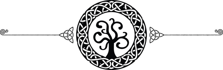 Elegant Celtic Symbols Header - Spiral, Triquetra, Knot Ring, Tribal Tree - obrazy, fototapety, plakaty